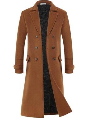 Aptro Men's Wool Trench Coat Winter Business Jacket Overcoat With Scarf- Camel